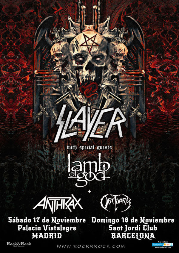 HORARIOS SLAYER, LAMB OF GOD, ANTHRAX y OBITUARY