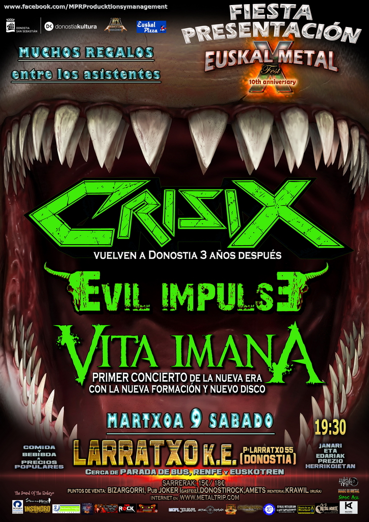 CRISIX+EVIL IMPULSE+VITA IMANA el Sábado en Donostia