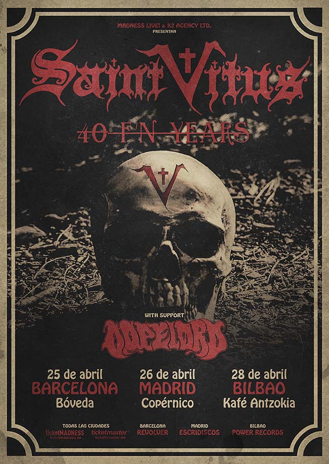 SAINT VITUS CELEBRAN SUS 40 AÑOS DE VIDA CON NOSOTROS EN ABRIL JUNTO A DOPELORD