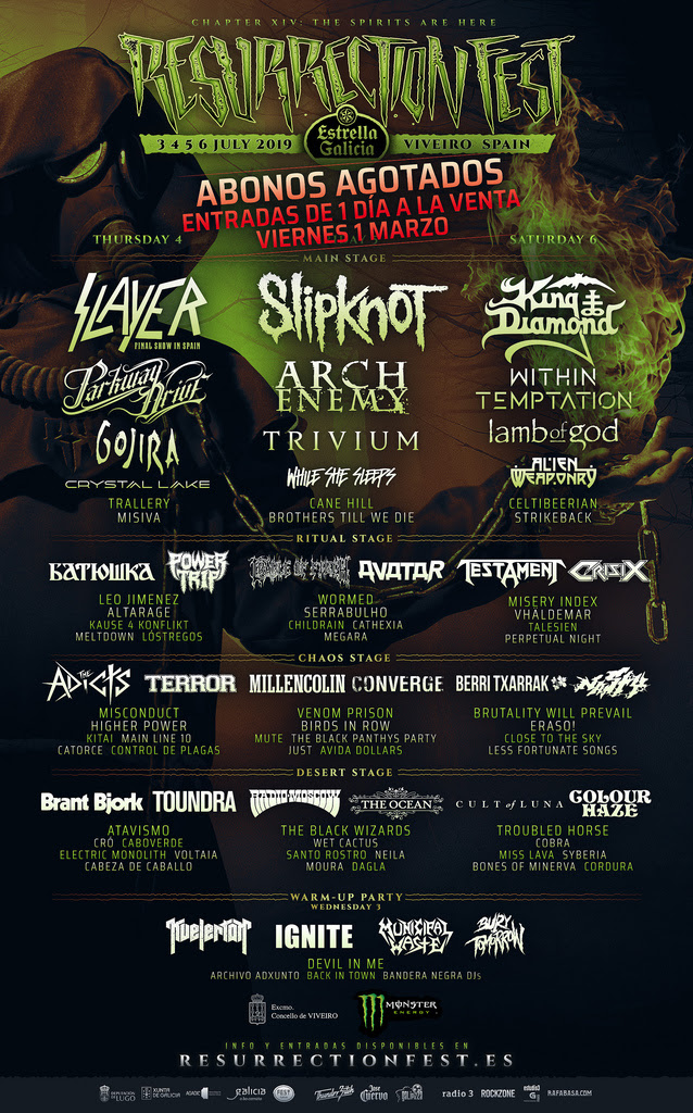 CARTEL FINAL POR DÍAS DEL RESURRECTION FEST ESTRELLA GALICIA 2019 Y SORTEO DE ABONOS