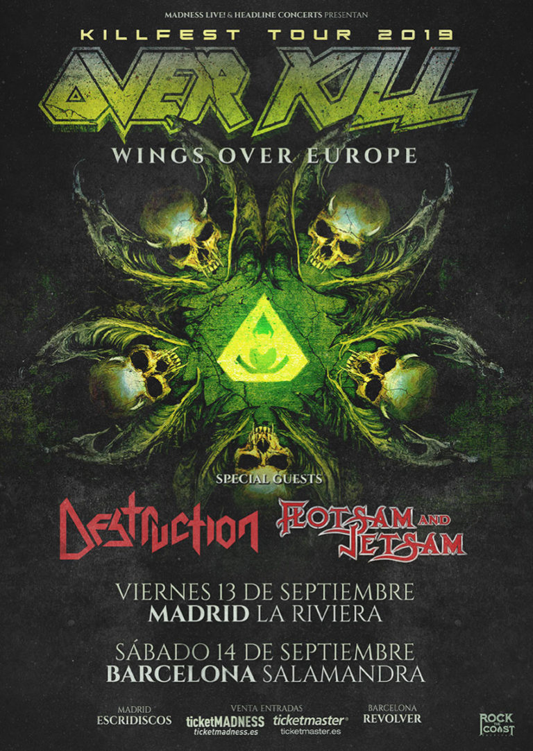 KILLFEST TOUR con OVERKILL, DESTRUCTION y FLOTSAM AND JETSAM en Septiembre en Madrid y Barcelona