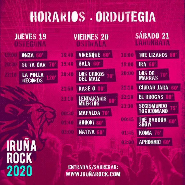 IRUÑA ROCK 2020. Horarios